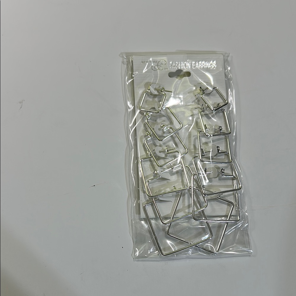 Silver Square Hoop Earrings - Picture 4 of 16